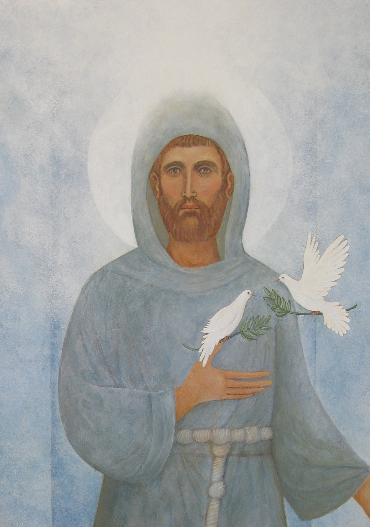 Saint Francis of Assisi with peace doves.
