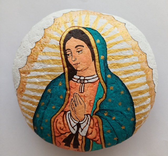 Our Lady of Guadalupe, painted on stones.