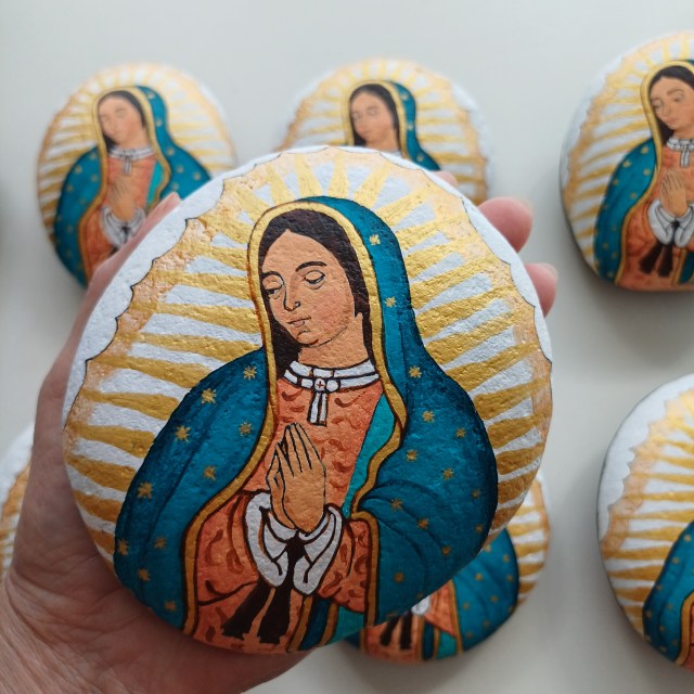 Our Lady of Guadalupe, painted on stones.