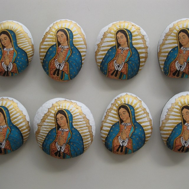 Our Lady of Guadalupe painted on stones